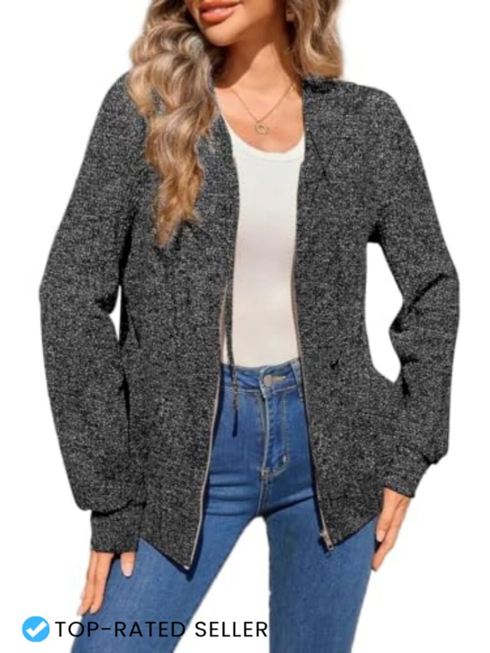Waffle Knit Zip Up Hoodie Oversized Sweatshirt Lightweight Casual